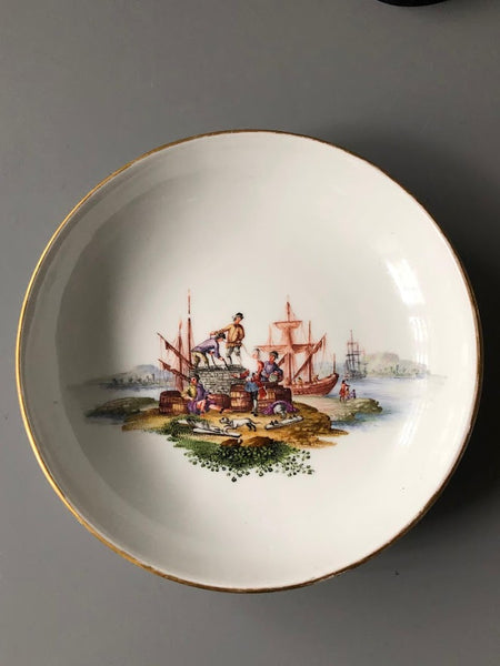 Meissen Porzellan Kauffahrtei Szene Teetasse &amp; Untertasse (Dot Period 1756-1773) #9