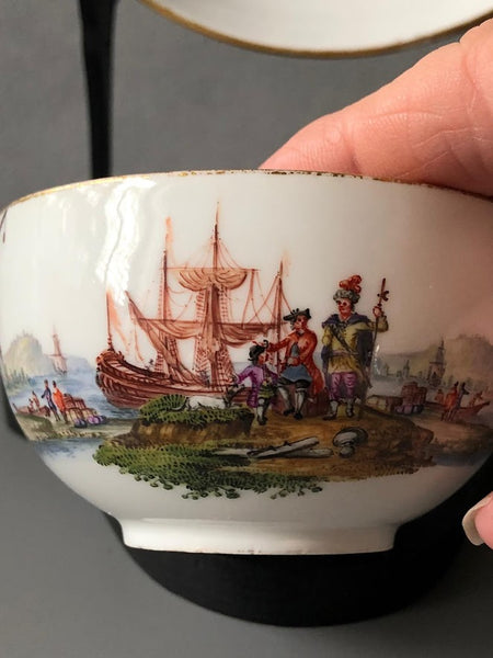 Meissen Porcelain Kauffahrtei Scene Tea Cup & Saucer  (Dot Period 1756-1773) #9