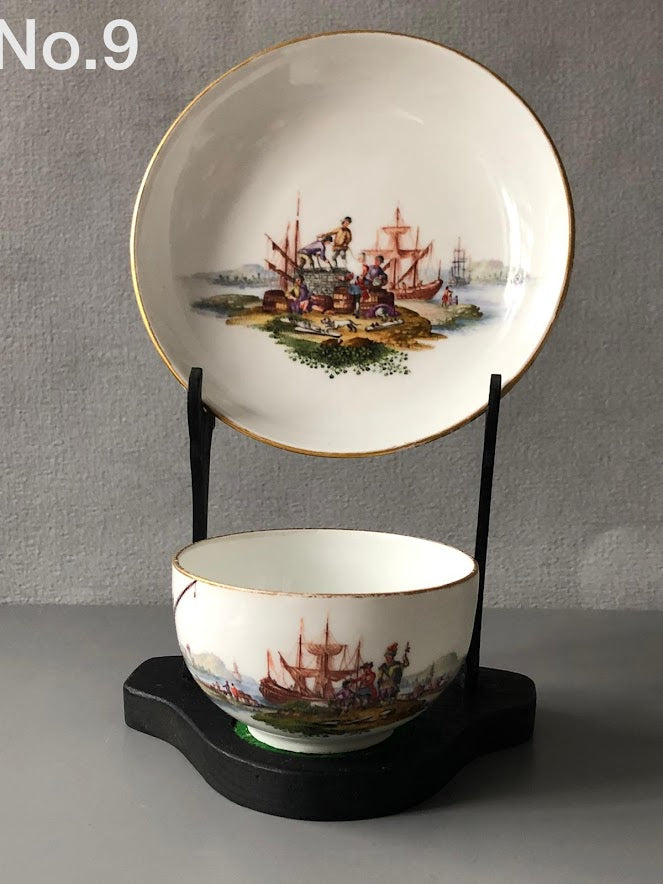 Meissen Porcelain Kauffahrtei Scene Tea Cup & Saucer  (Dot Period 1756-1773) #9