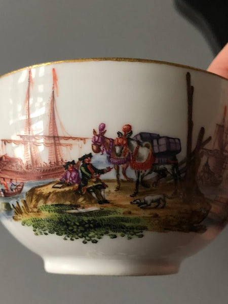 Meissen Porcelain Kauffahrtei Scene Tea Cup & Saucer (Dot Period 1756-1773) #10