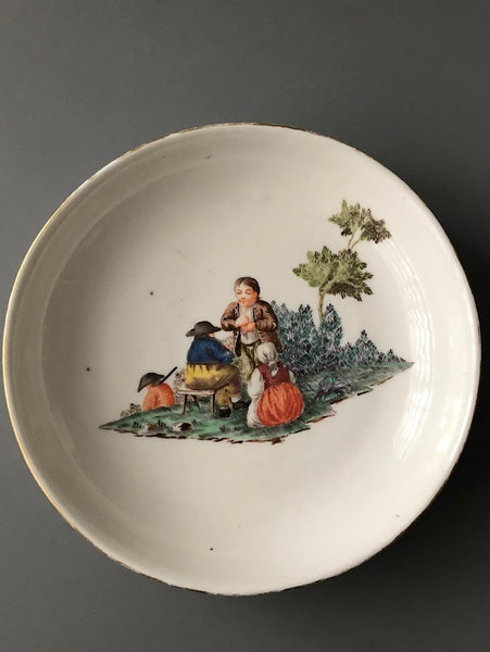 Nymphenburg Porcelain Cup & Saucer with Tenier Scenes 1765