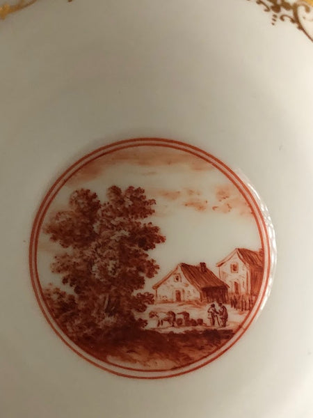 Meissen Porcelain Hausmaler Tea Bowl & Saucer with Musical Scene 1740