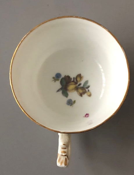 Meissen Porcelain Floral Cup and Saucer with Ozier Border 18th C