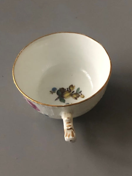 Meissen Porcelain Floral Cup and Saucer with Ozier Border 18th C