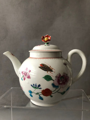 Worcester Porzellan Harvest Bug/Astley Muster Kugelförmige Teekanne 1765-1770