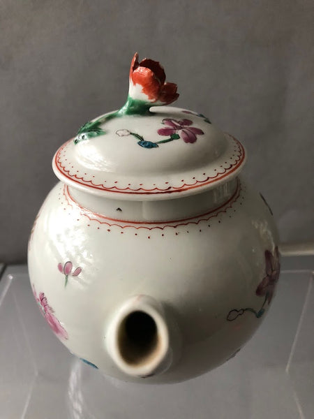 Worcester Porcelain Harvest Bug/Astley Pattern Globular Teapot 1765-1770