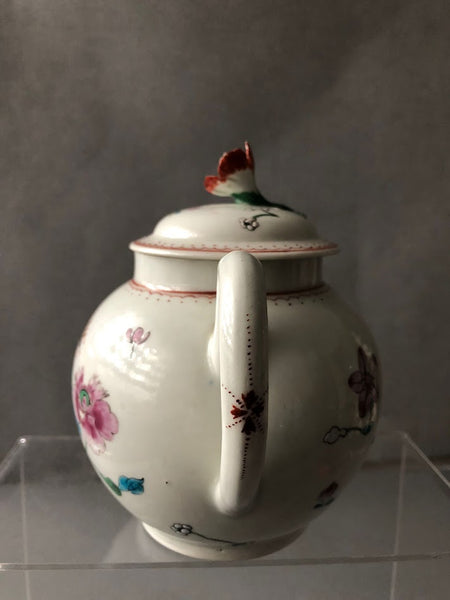 Worcester Porcelain Harvest Bug/Astley Pattern Globular Teapot 1765-1770