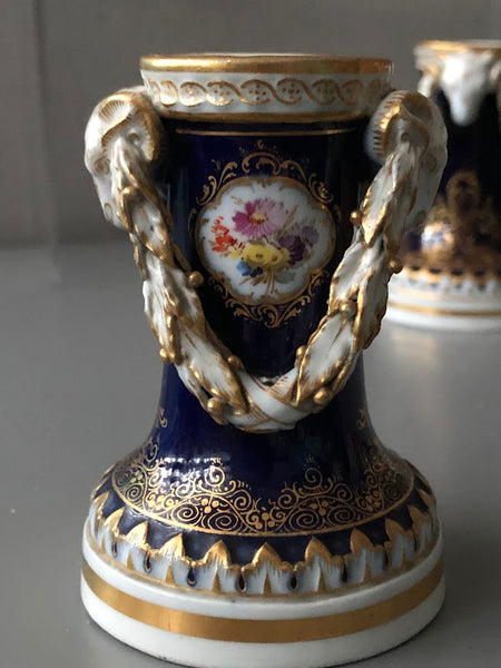 Meissen Porcelain Cobalt Blue, Floral Candlesticks 19th C