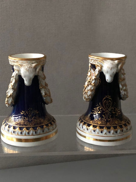 Meissen Porcelain Cobalt Blue, Floral Candlesticks 19th C