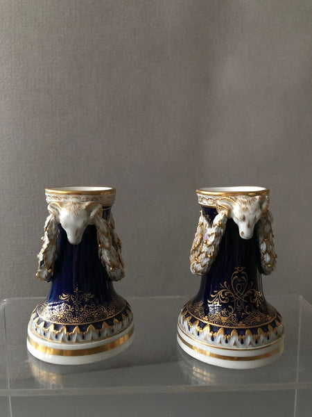 Meissen Porcelain Cobalt Blue, Floral Candlesticks 19th C