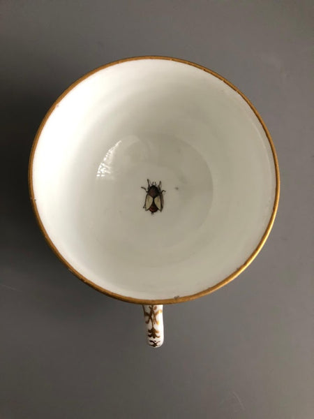 Meissen Porcelain Tea Cup &amp; Saucer with Klinger Bugs, Drehers Marks 1735-1740