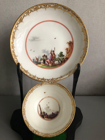 Meissen Porcelain Kauffahrtei Scene Tea Bowl & Saucer 1745