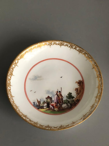 Meissen Porcelain Kauffahrtei Scene Tea Bowl & Saucer 1745