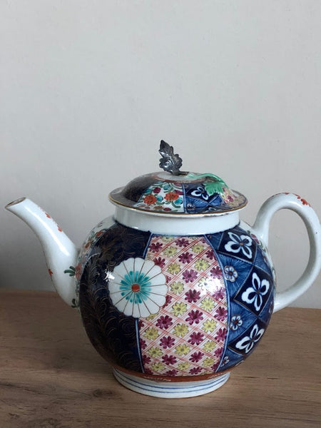 First Period Worcester Old Mosaic Pattern Teapot c1775