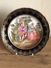 Meissen Porcelain Cobalt Blue Plate with Watteau Scene, 19th C