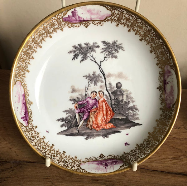 Meissen Porcelain Watteau Shallow Dish or Stand with Klinger Flowers & Bugs Circa 1745