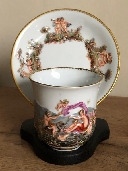 Meissen Porcelain Capodimonte Style Beaker & Saucer 19th C