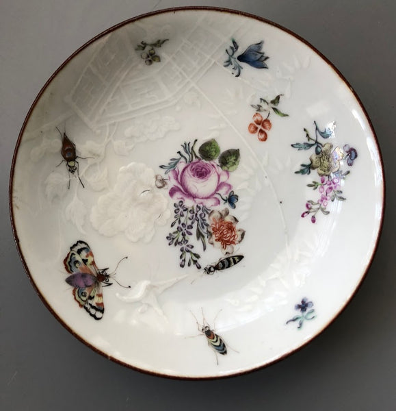 Chinese Export Porcelain Saucer with Bugs &amp; Flowers 18th C James Giles