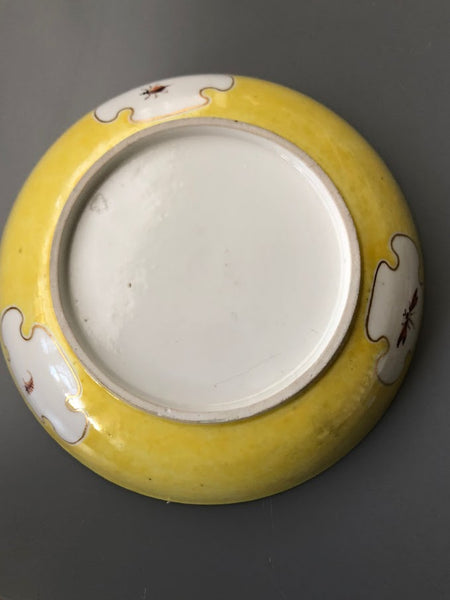 Nymphenburg Porcelain Scenic Yellow Ground Saucer with Bugs 1760-70