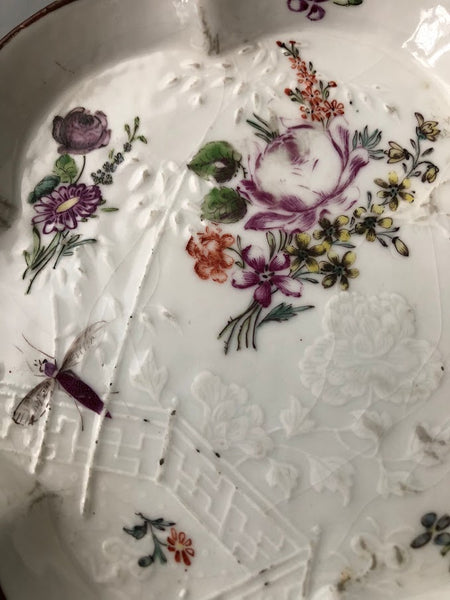 Chinese Export Porcelain Teapot Stand with Bugs &amp; Flowers 18th C, James Giles