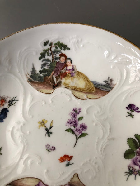 Meissen Porcelain Moulded Saucer with Commedia dell'Arte Couples 1740