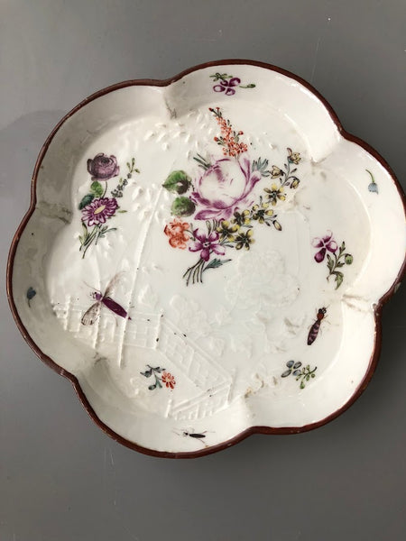 Chinese Export Porcelain Teapot Stand with Bugs &amp; Flowers 18th C, James Giles