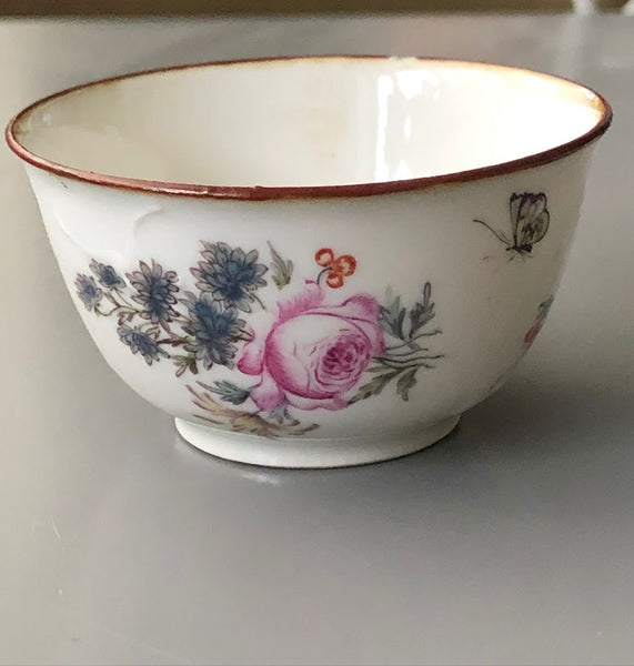 Chinese Export Porcelain Tea Bowl &amp; Saucer with Bugs &amp; Flowers 18th C James Giles