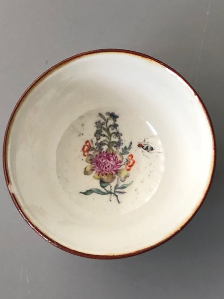 Chinese Export Porcelain Tea Bowl &amp; Saucer with Bugs &amp; Flowers 18th C James Giles