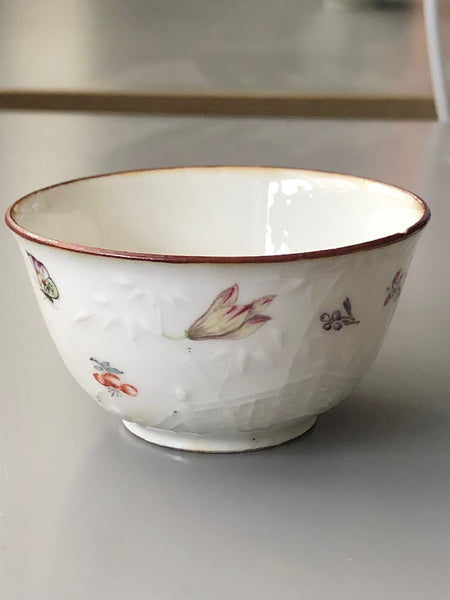 Chinese Export Porcelain Tea Bowl &amp; Saucer with Bugs &amp; Flowers 18th C James Giles