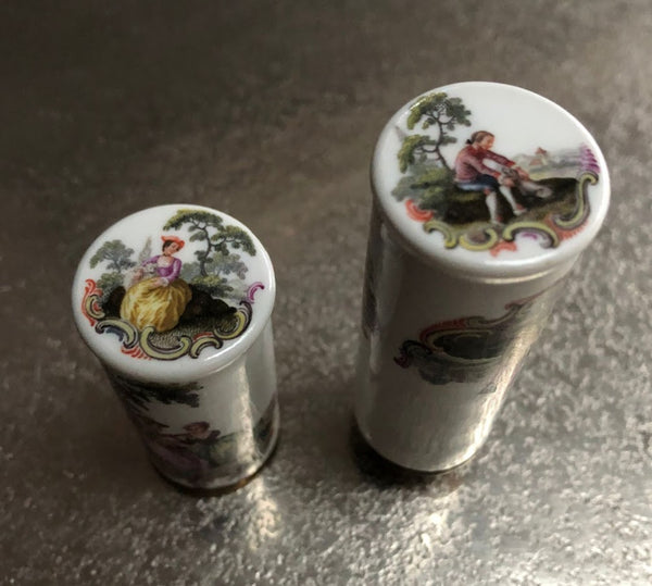 Meissen Porcelain Etui-Needle Case with Romantic Couple Scenes 18th C