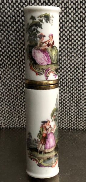 Meissen Porcelain Etui-Needle Case with Romantic Couple Scenes 18th C