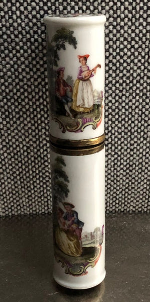 Meissen Porcelain Etui-Needle Case with Romantic Couple Scenes 18th C