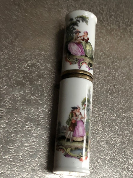 Meissen Porcelain Etui-Needle Case with Romantic Couple Scenes 18th C