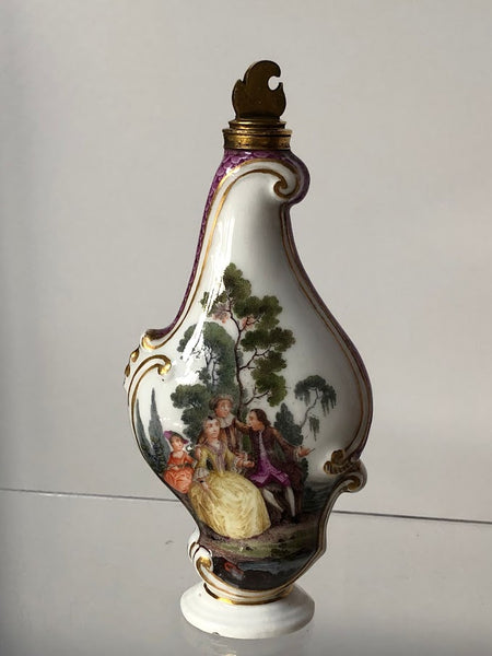 Meissen Porcelain Rocco Scent Bottle with Figures in Gardens 18th C