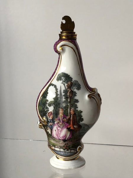 Meissen Porcelain Rocco Scent Bottle with Figures in Gardens 18th C