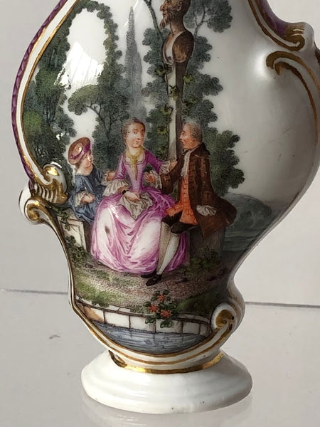 Meissen Porcelain Rocco Scent Bottle with Figures in Gardens 18th C