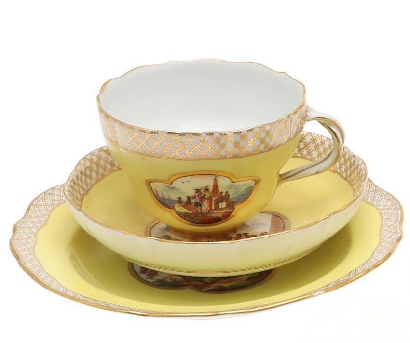 Meissen Porcelain Large Trio, Breakfast Cup, Saucer &amp; Plate, 19th C