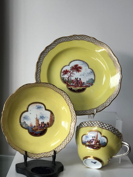 Meissen Porcelain Large Trio, Breakfast Cup, Saucer &amp; Plate, 19th C