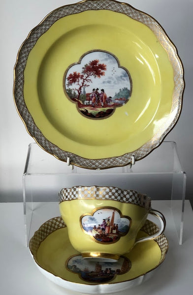 Meissen Porcelain Large Trio, Breakfast Cup, Saucer &amp; Plate, 19th C