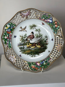 Meissen Porcelain Ornithological Reticulated Plate, Count Bruhl, 19th C