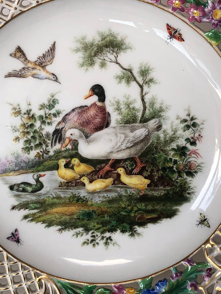 Meissen Porcelain Ornithological Reticulated Plate, Count Bruhl, 19th C