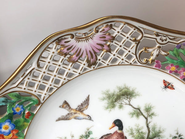 Meissen Porcelain Ornithological Reticulated Plate, Count Bruhl, 19th C