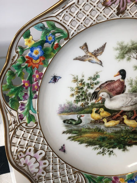 Meissen Porcelain Ornithological Reticulated Plate, Count Bruhl, 19th C