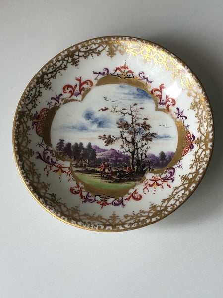 Meissen Porcelain Scenic Tea Bowl & Saucer 1725-1730