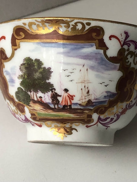 Meissen Porcelain Scenic Tea Bowl & Saucer 1725-1730