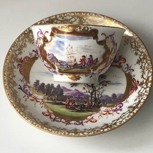 Meissen Porcelain Scenic Tea Bowl & Saucer 1725-1730
