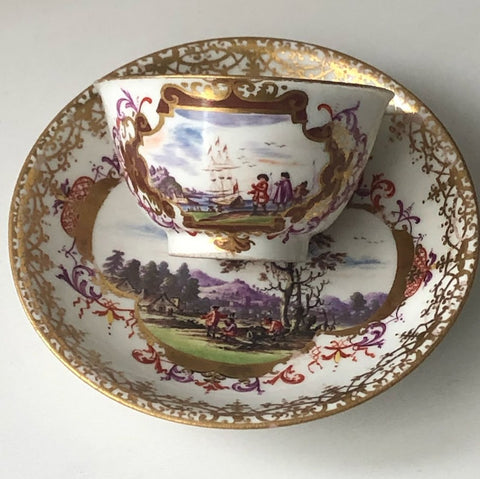 Meissen Porcelain Scenic Tea Bowl & Saucer 1725-1730