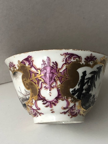 Meissen Porcelain Kauffahrtei Scene Schwarzlot Tea Bowl, 1730-1735