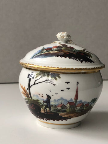 Ansbach Porcelain Town Scene Sugar Pot / Zuckerdose  Circa 1760
