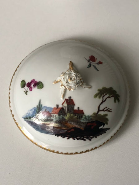 Ansbach Porcelain Town Scene Sugar Pot / Zuckerdose  Circa 1760